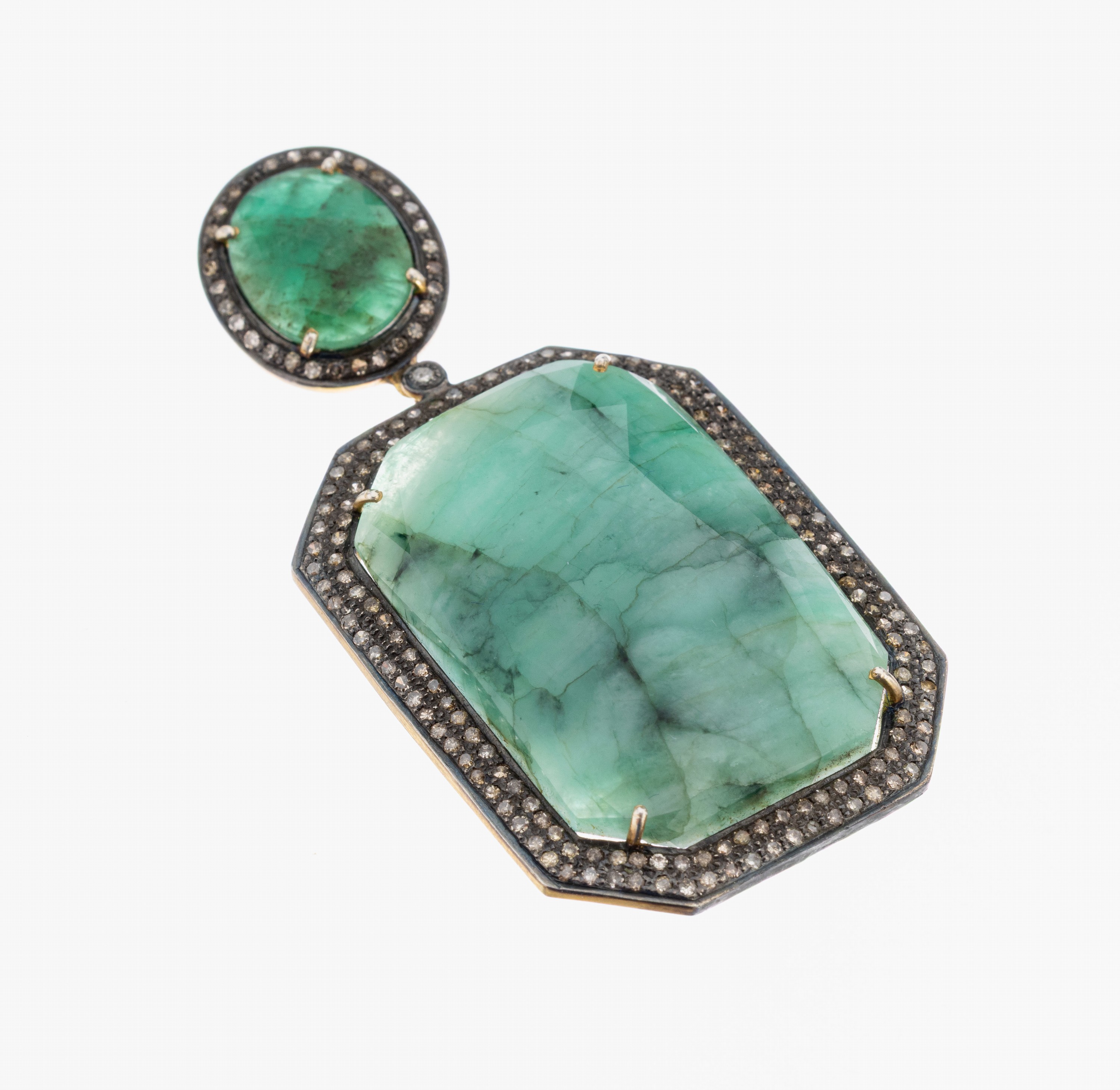 Image 26990284 - Smaragd-Brillant-Anhänger, 925er Silber verg., bewegl. Abhängung, ovalfacett. Smaragd ...