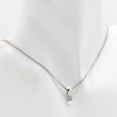 26990206a - Anhänger mit Brillant an Kette, WG 750/000, Brill. ca. 0.10 ct Weiß/si, anged. ...
