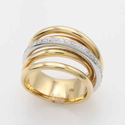 26990224a - Ring mit Brillanten, RG/WG 750/000, 5 rhg. Optik, 1 Reihe z.T. bes. m. Brill. 0.28 ct ...