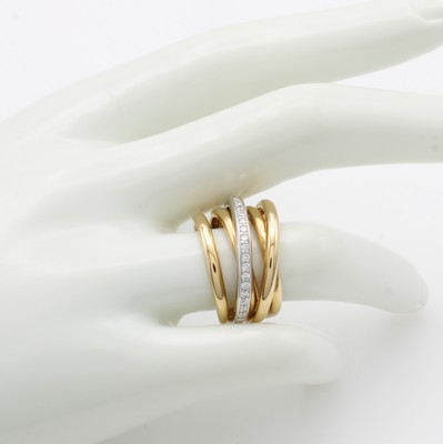 26990224b - Ring mit Brillanten, RG/WG 750/000, 5 rhg. Optik, 1 Reihe z.T. bes. m. Brill. 0.28 ct ...