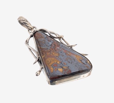 Opal-Anhänger,  925er Silber, abstrakt florale Fassung, gr. Boulderopal, ca. 6.3 x 4 cm