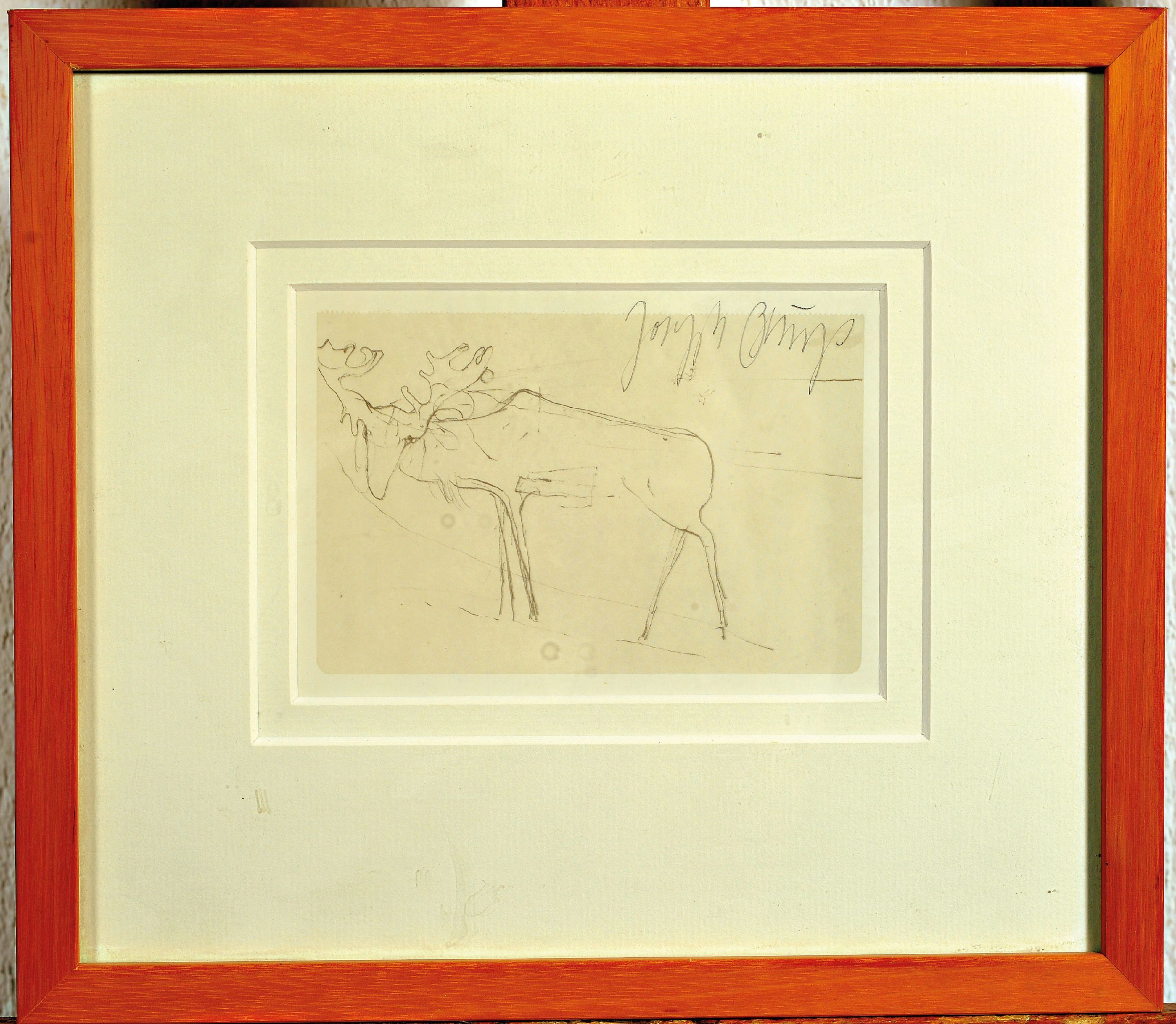 Detail k: Joseph Beuys, 1921 Krefeld-1986 Düsseldorf, Offset, "Elch", 1983, handsigniert, unter Glasgerahmt 25x28 cm