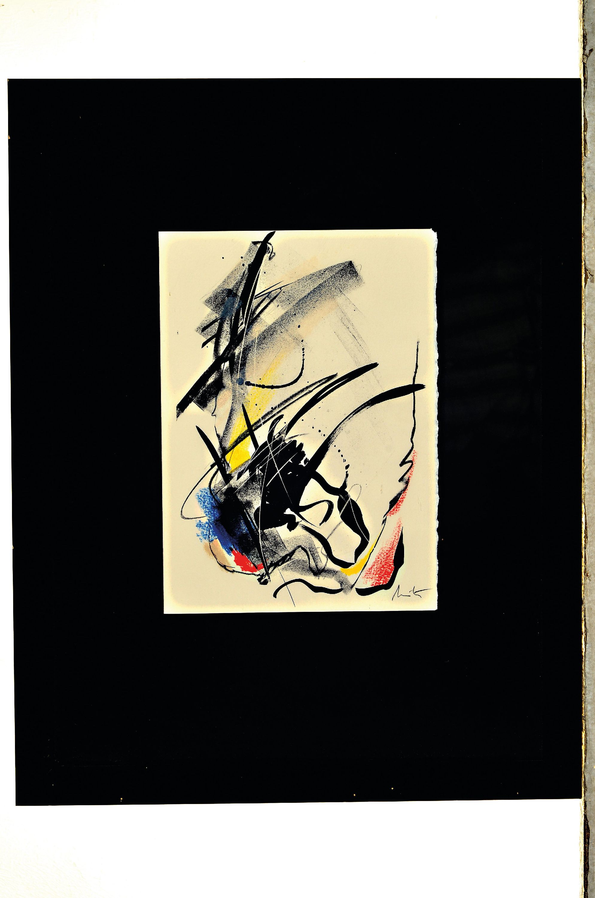 Detail k: Jean Miotte, 1926 Paris-2016 Pignans, Lithographie, abstrakte Komposition, rechts unten signiert, gefalztes Blatt, 29x21 cm, unter Glas gerahmt 55x43 ...