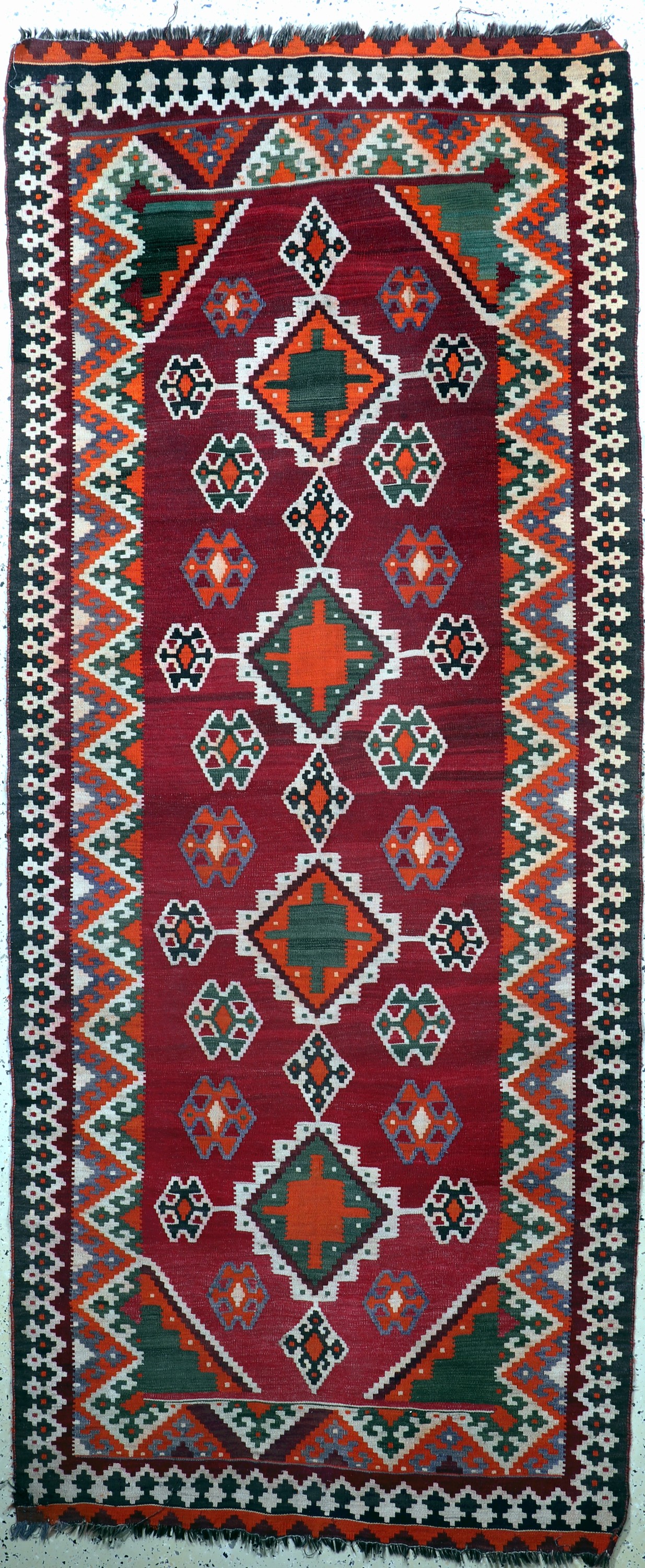 Ghaschgai Kelim, Persien, Anfang 20.Jhd, Wolle auf Wolle, ca. 292 x 123 cm, EHZ: 2(restauriert)