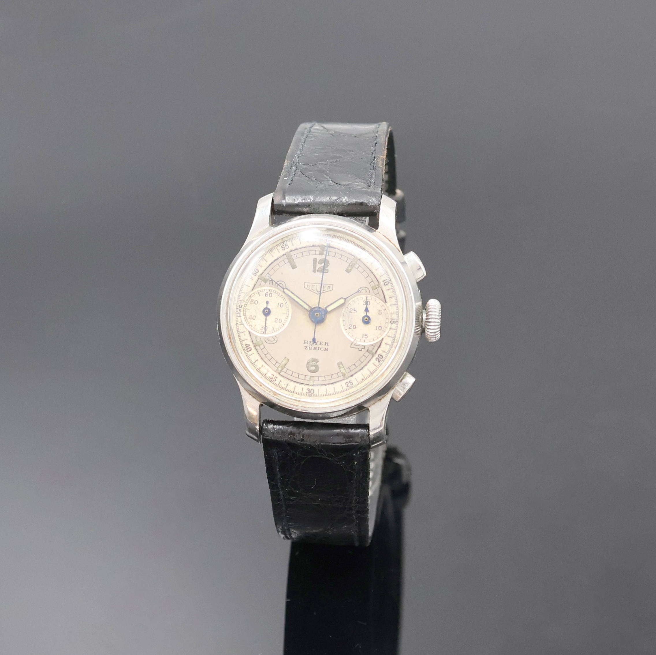 Image 26990844 - HEUER / BEYER ZÜRICH Schaltradchronograph in Stahl, Schweiz um 1940, Handaufzug, ...