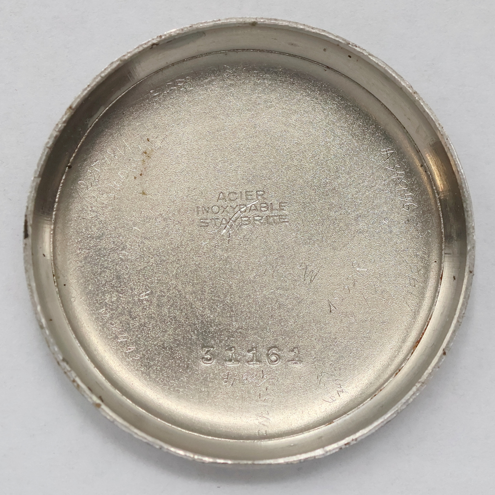 Detail f: HEUER / BEYER ZÜRICH Schaltradchronograph in Stahl, Schweiz um 1940, Handaufzug, 3-teil. Geh., Boden und Glasrand aufgedr., orig. Krone und ...