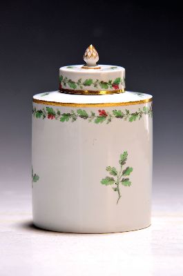 Image Klassizistische Teedose, Fürstenberg, um 1800, Eichblattdekor, Porzellan, Blindmarke 2 ...