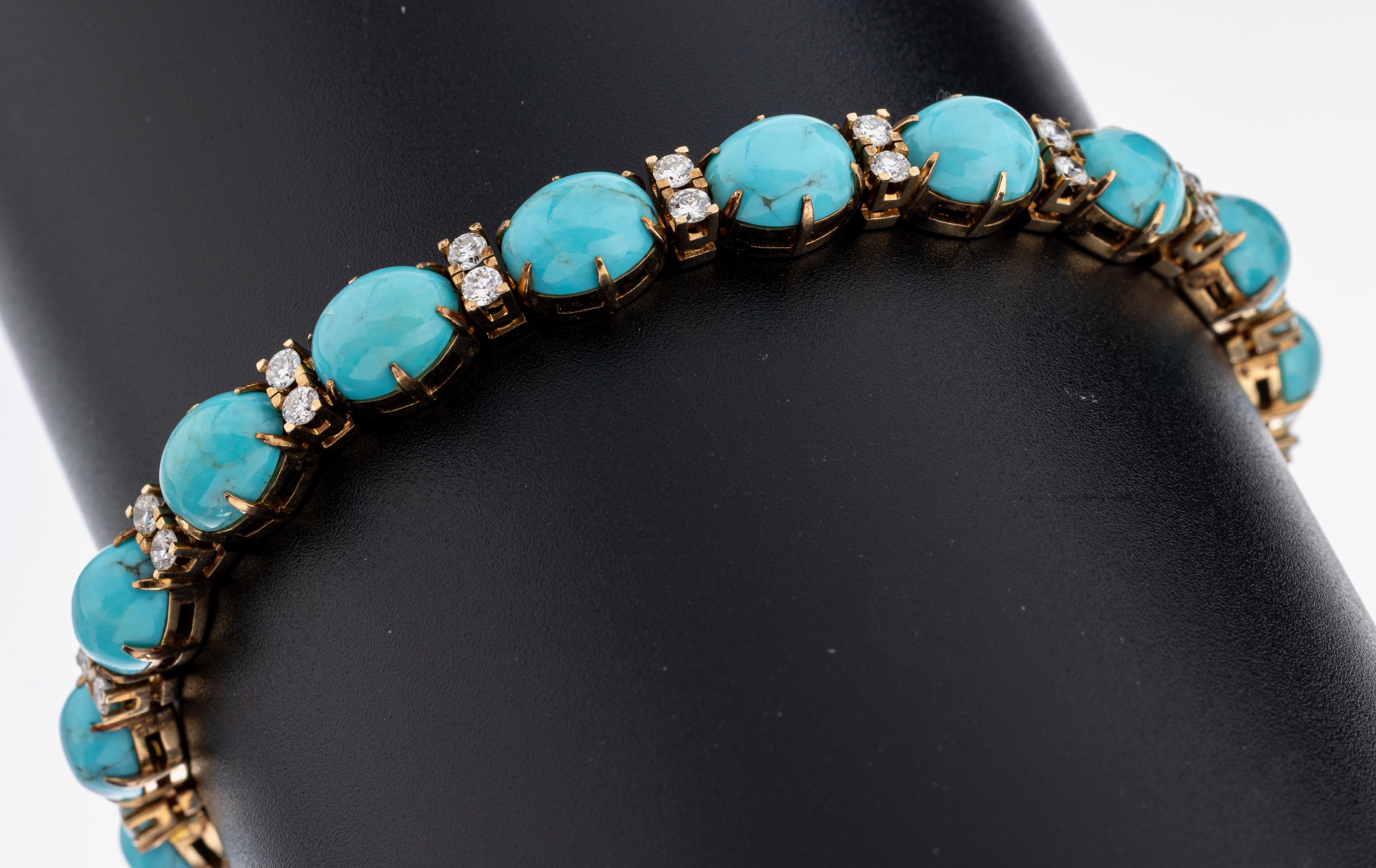Image 26991134 - 14 kt Gold Türkis-Brillant-Armband, GG 585/000, 18 ovale Türkis-Cabochons zus. ca. ...