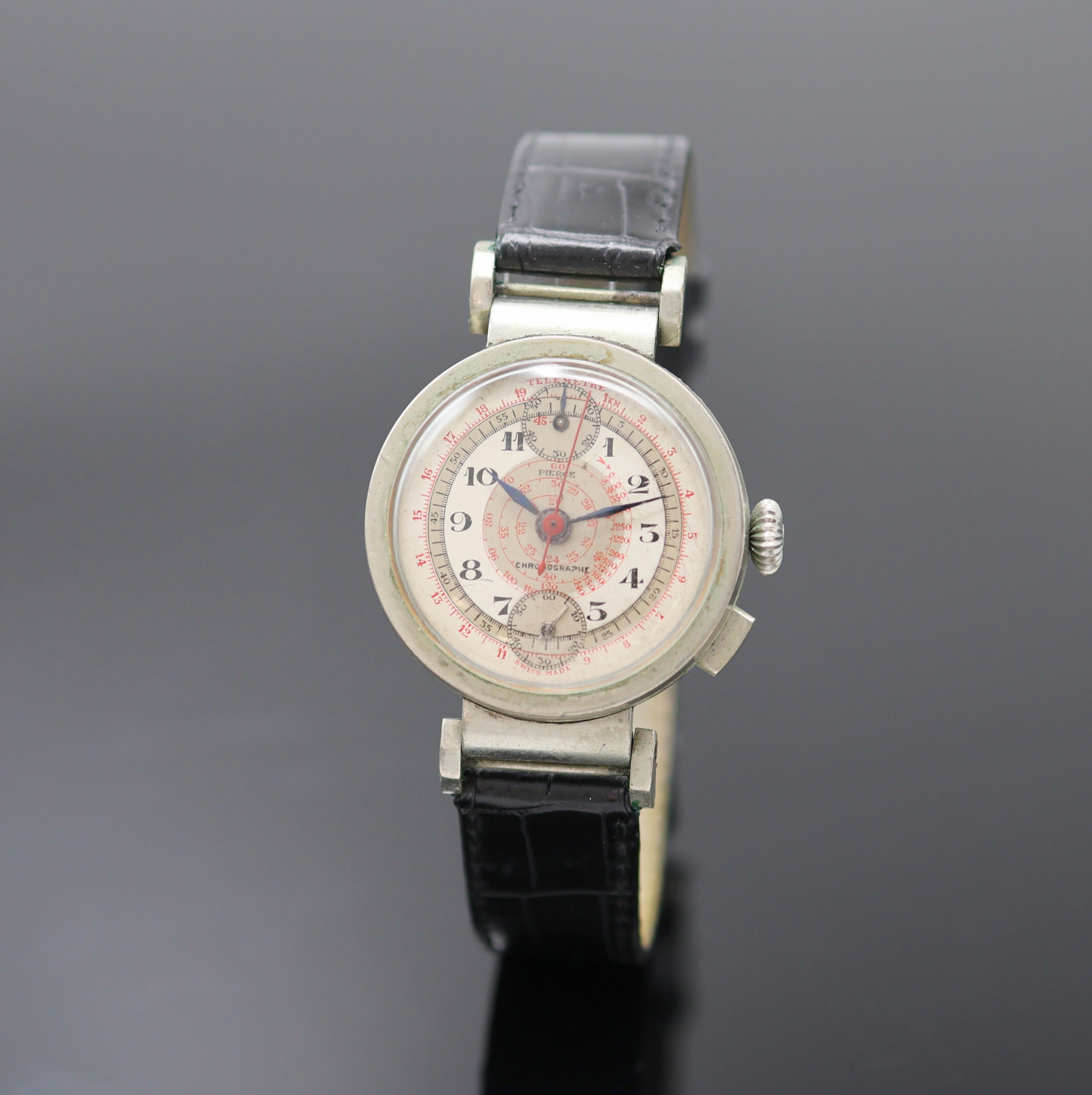 Image 26991163 - PIERCE seltener Eindrücker- Schaltradchronograph, Schweiz 1930er Jahre, vern. Geh., ...