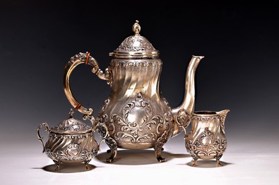 Image Kaffeeset, Rokokostil, 20. Jh., 800er Silber, Rocaillen- und Blumendekor, Kaffeekanne, ...