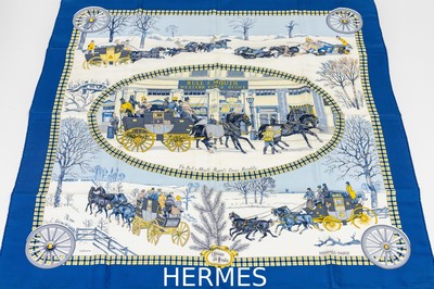 Image HERMES Seiden Carree ´L´hiver en poste´, Design Philippe Ledoux, feste Twillseide, ...