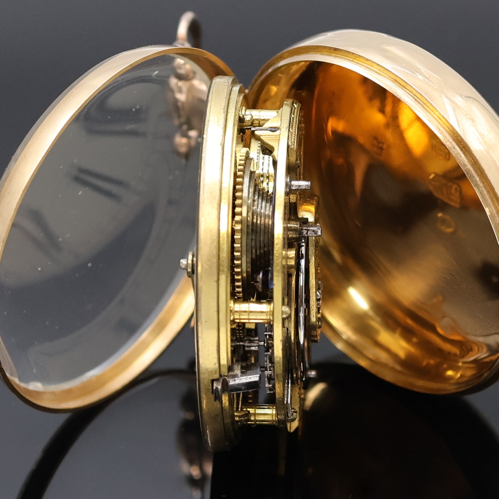 Detail g: WILLIAM MOLYNEUX DUBLIN Nr. 358 schwere Taschenuhr in RG 750/000, London Hallmark 1812, glattes Geh. und Übergeh. dell., Übergeh. m. Adelsgravur, ...