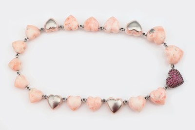 26991342b - Platin Korallen-Brillant-Rubin-Collier, Pt,außergewöhnliche Gestaltung, im Verlauf ...