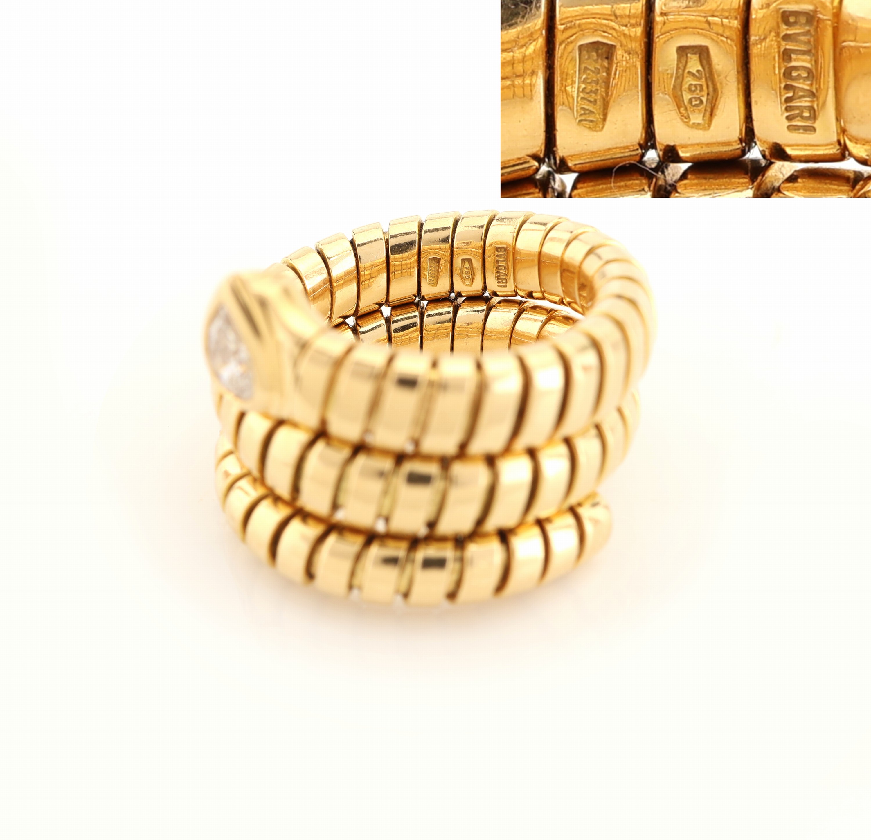 Detail b: 18 kt Gold BULGARI Diamant-Ring, GG 750/000, Modell Serpenti Tubogas, 1 Diamant- Tropfen ca. 0.30 ct Weiß/si, RW flexibel, ca. 16.9 g