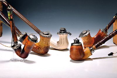 Image Mixed lot of 10 pipes, mostly Germany/Austria, 19th century, each with silver fittings in ...