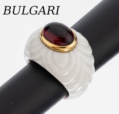 Image BULGARI rubellite-ring , model CHANDRA, white ceramic splint (middle with crack), oval ...
