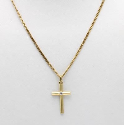 Image Kreuzanhänger mit Diamant an Kette, GG 585/ 000, Diam. ca. 0.01 ct Weiß/si, ...
