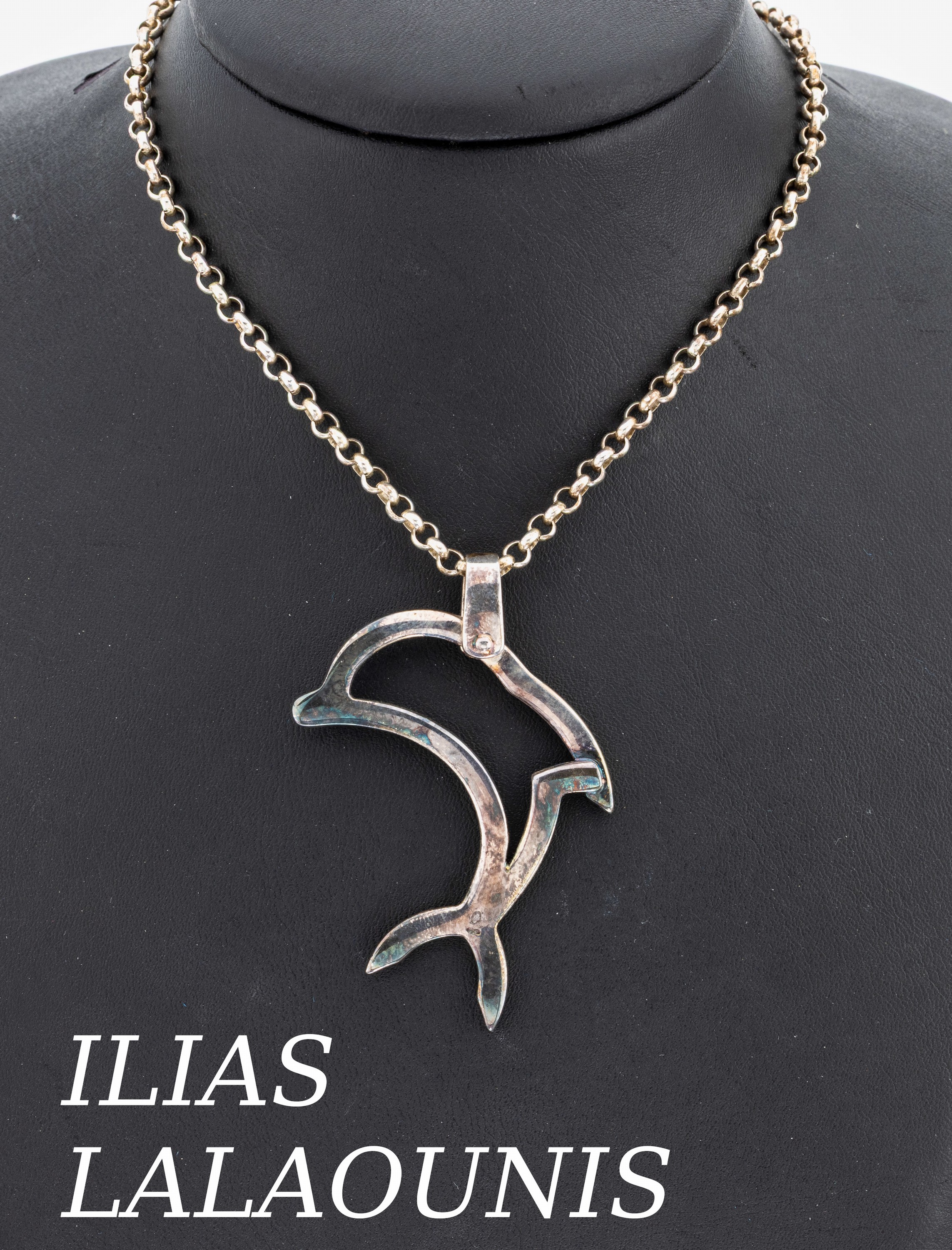 ILIAS LALAOUNIS Collier "Delfin", 925er Silber, Anhänger ca. 6 cm, an Erbskette, L. ca. 70 cm, Karabinerschließe, sign., orig. Etui ...