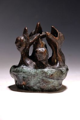 26992097k - Monogrammist, 2. Hälfte 20. Jh., Bronzefigur, Vogelnest mit vier hungrigen Küken, ...