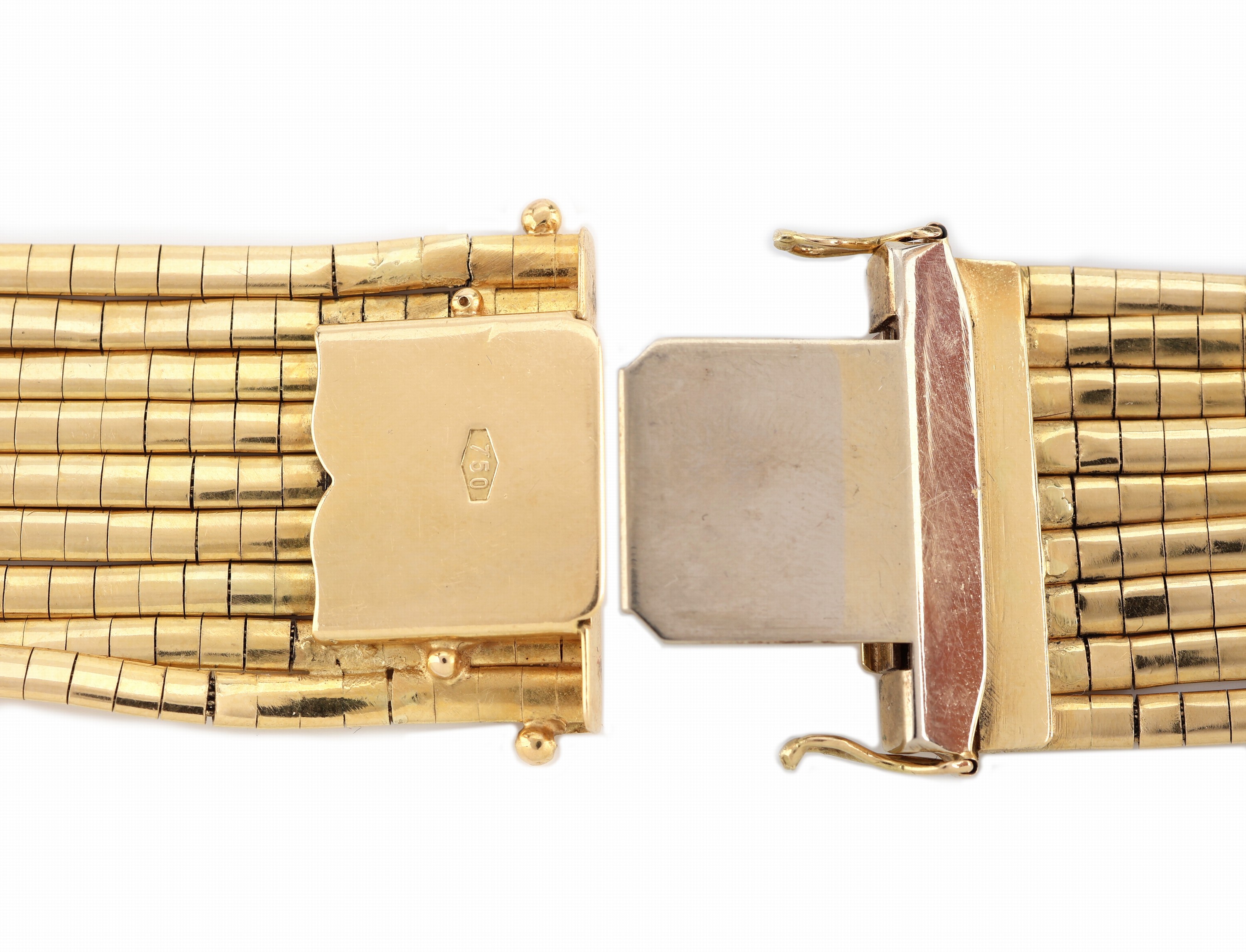 Detail b: 18 kt Gold Armband, GG 750/000, sat., 9- rhg., L. ca. 19.5 cm, Kastenschloss mit 2 Sicherheitsachten, ca. 58.0 g
