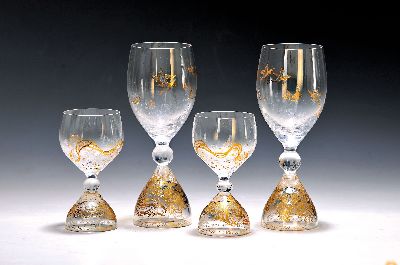 Image Gläserset Rosenthal, Zauberflöte, Entw. Björn Wiinblad, 4 Weingläser H.ca. 17.5 cm, ...