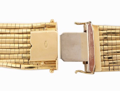 26992112b - 18 kt Gold Armband, GG 750/000, sat., 9- rhg., L. ca. 19.5 cm, Kastenschloss mit 2 ...