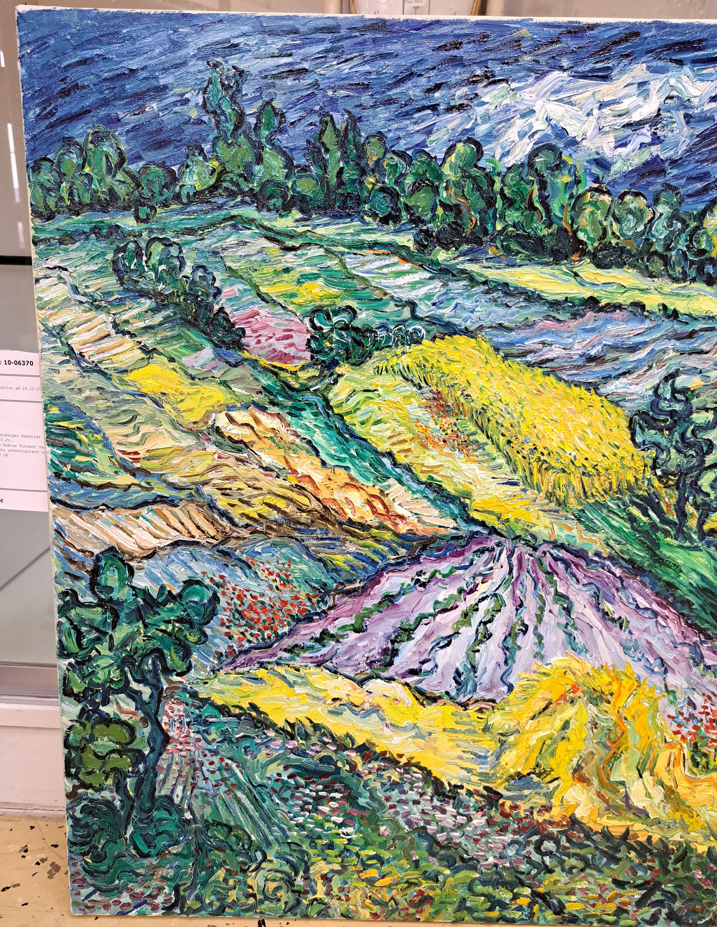 Detail a: Peter Dörffel, Heidelberger Künstler der 2. Hälfte des 20.Jh., Kulturlandschaft im Duktus Vincent van Goghs, Öl/Lwd, rechts untensigniert und ...