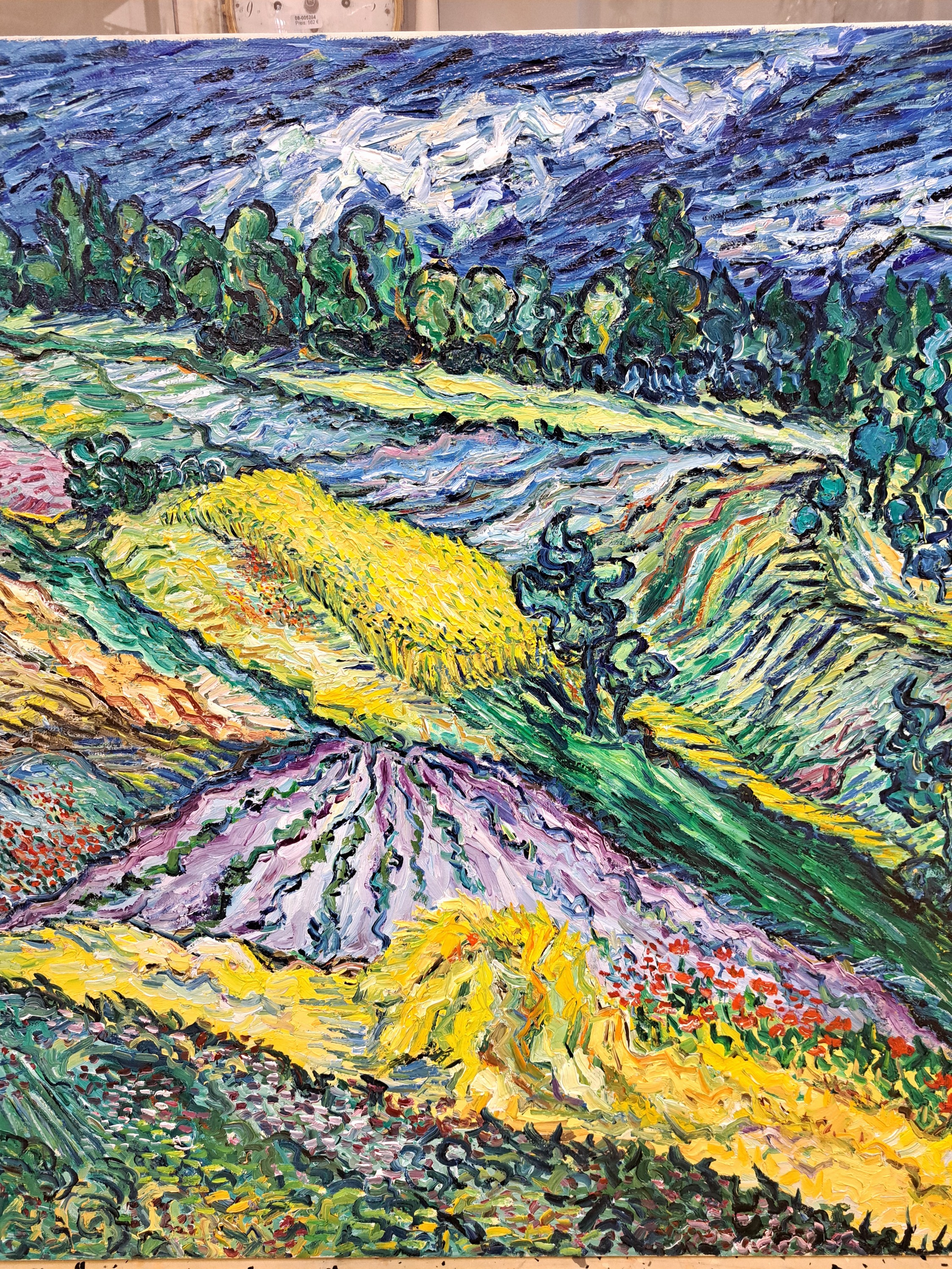 Detail b: Peter Dörffel, Heidelberger Künstler der 2. Hälfte des 20.Jh., Kulturlandschaft im Duktus Vincent van Goghs, Öl/Lwd, rechts untensigniert und ...