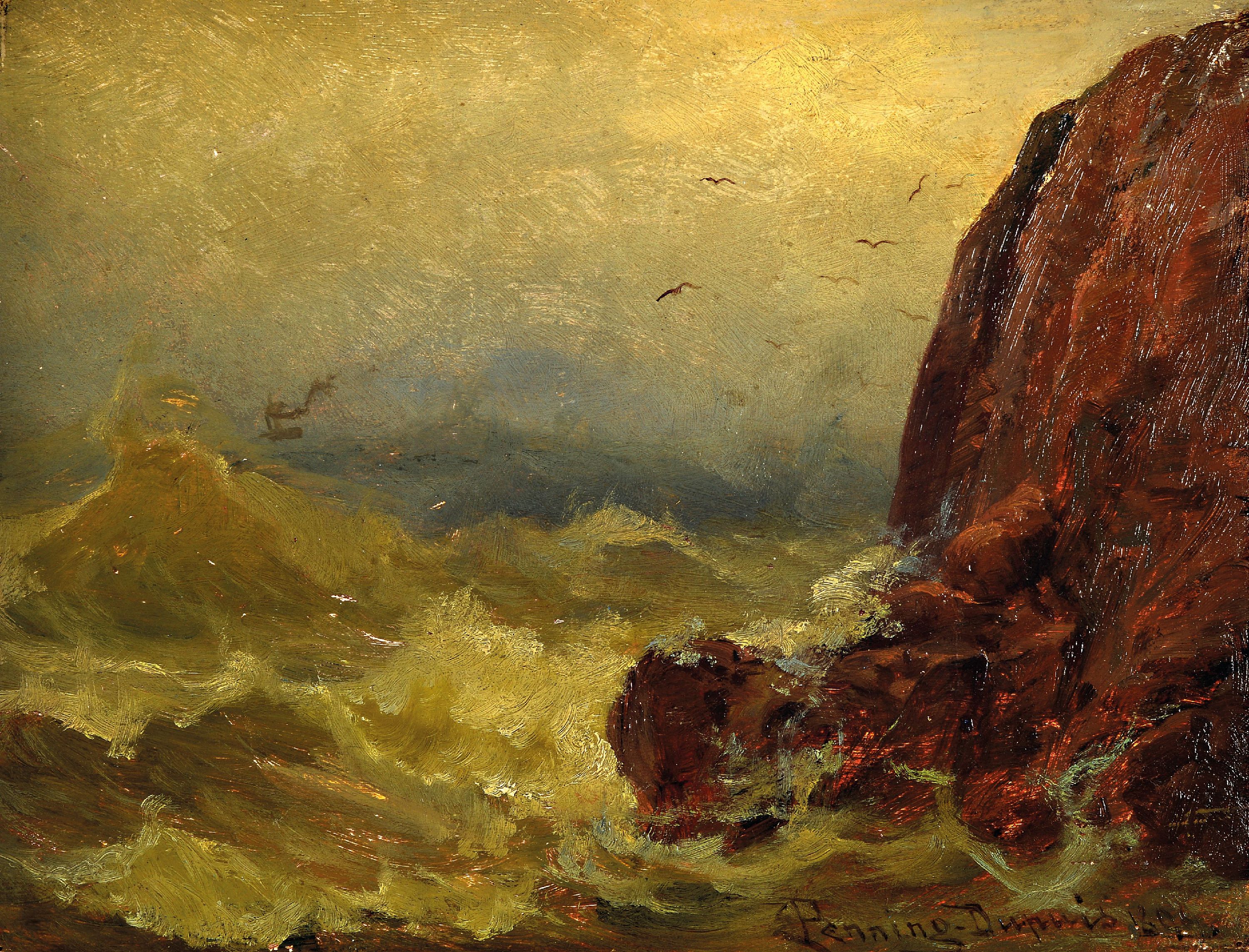 Image 26992961 - Ernst Penning-Dupuis,, erwähnt zw. 1884-1909, maritime Landschaft, stürmische brandung ...