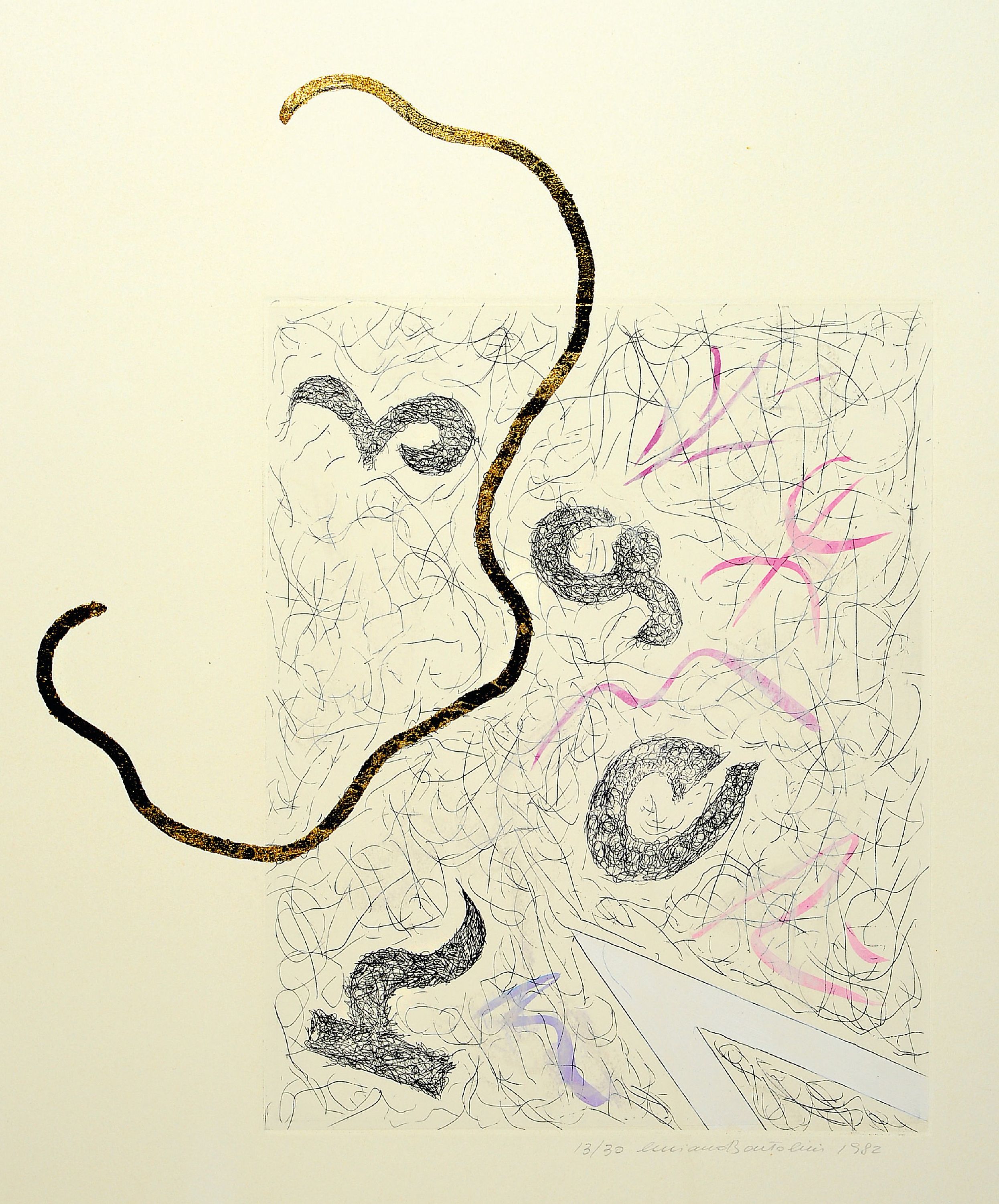 Detail a: Luciano Bartolini, 1948 Fiesole-1994, 2 Radierungen Ed. 45/50 datiert 1982 & Ed. 13/30datiert 1982; und ein Ausstellungskatalog mit Widmung und ...