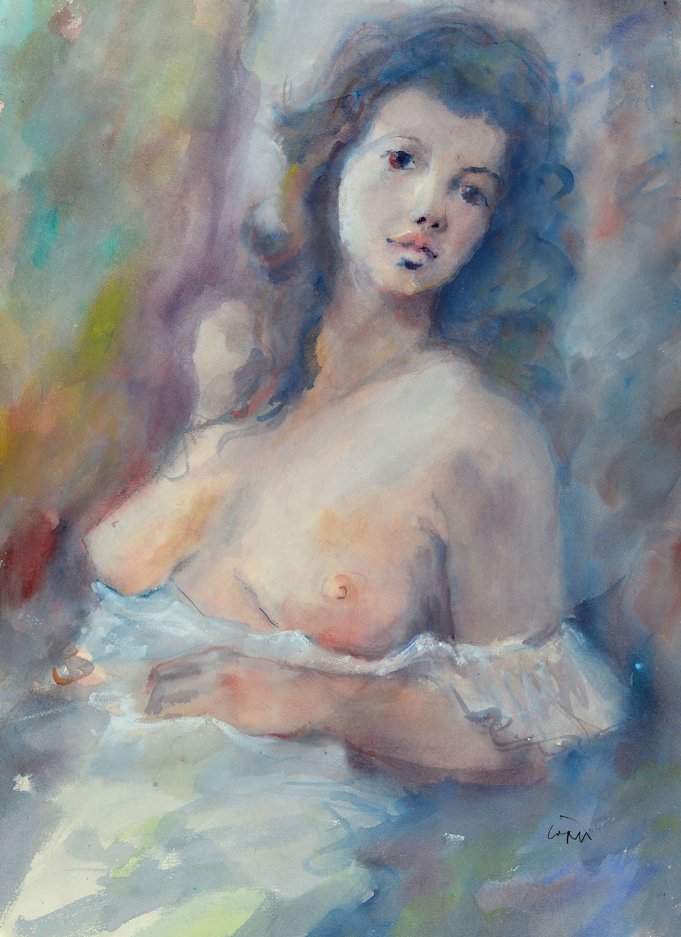 Detail a: Paul Löffler, 1938 Mannheim bis 1995 Speyer, Aquarell und Radierung, a. Mädchenakt, signiert, ca. 66 x 48 cm, unter Glas, Rahmen, dazu Radierung, ...