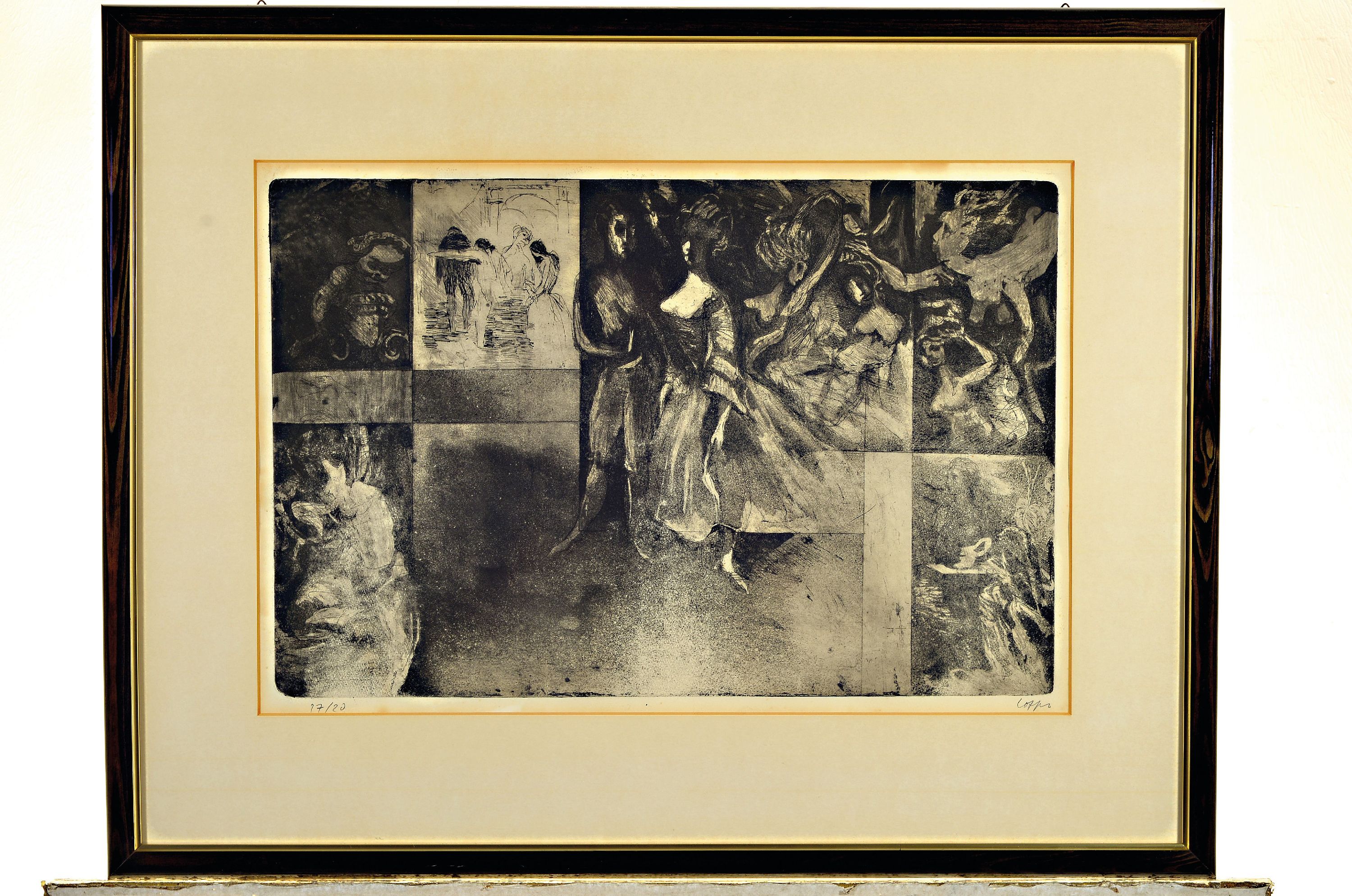 Detail k: Paul Löffler, 1938 Mannheim bis 1995 Speyer, Aquarell und Radierung, a. Mädchenakt, signiert, ca. 66 x 48 cm, unter Glas, Rahmen, dazu Radierung, ...