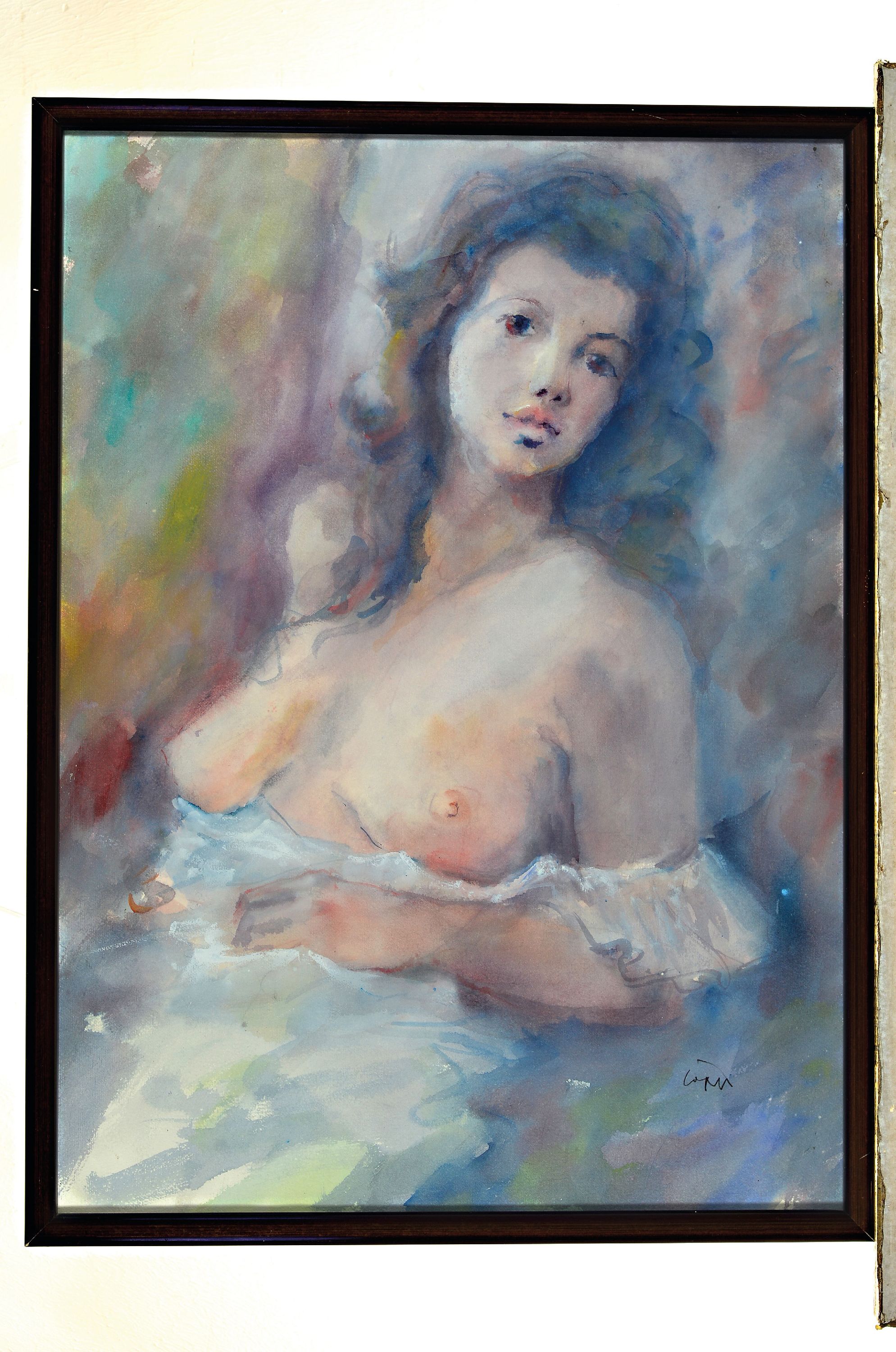 Detail l: Paul Löffler, 1938 Mannheim bis 1995 Speyer, Aquarell und Radierung, a. Mädchenakt, signiert, ca. 66 x 48 cm, unter Glas, Rahmen, dazu Radierung, ...
