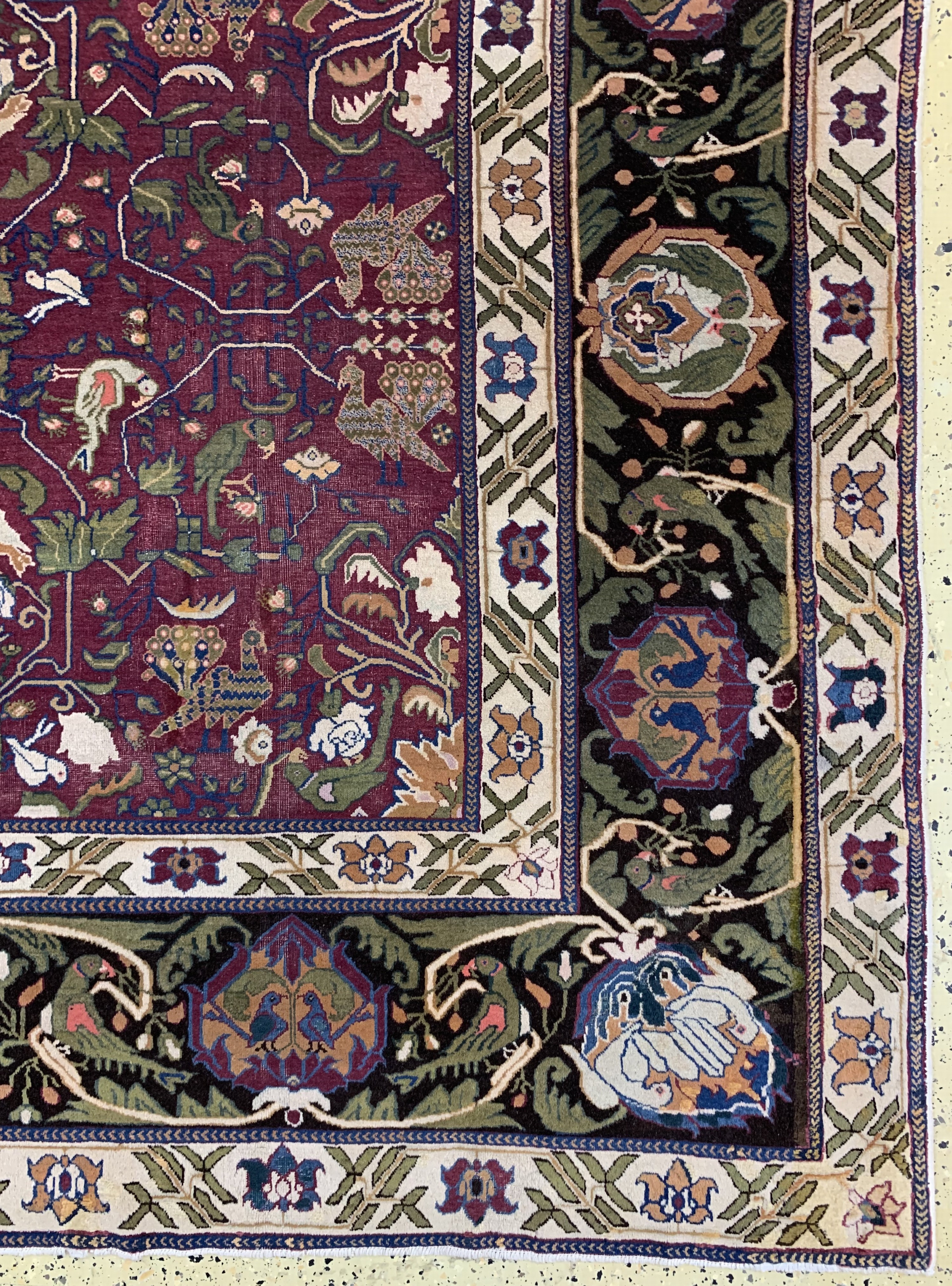 Detail a: Agra antik, Indien, 19.Jhd, Wolle auf Baumwolle, ca. 301 x 312 cm, EHZ: 2-3, (Oxidiert)