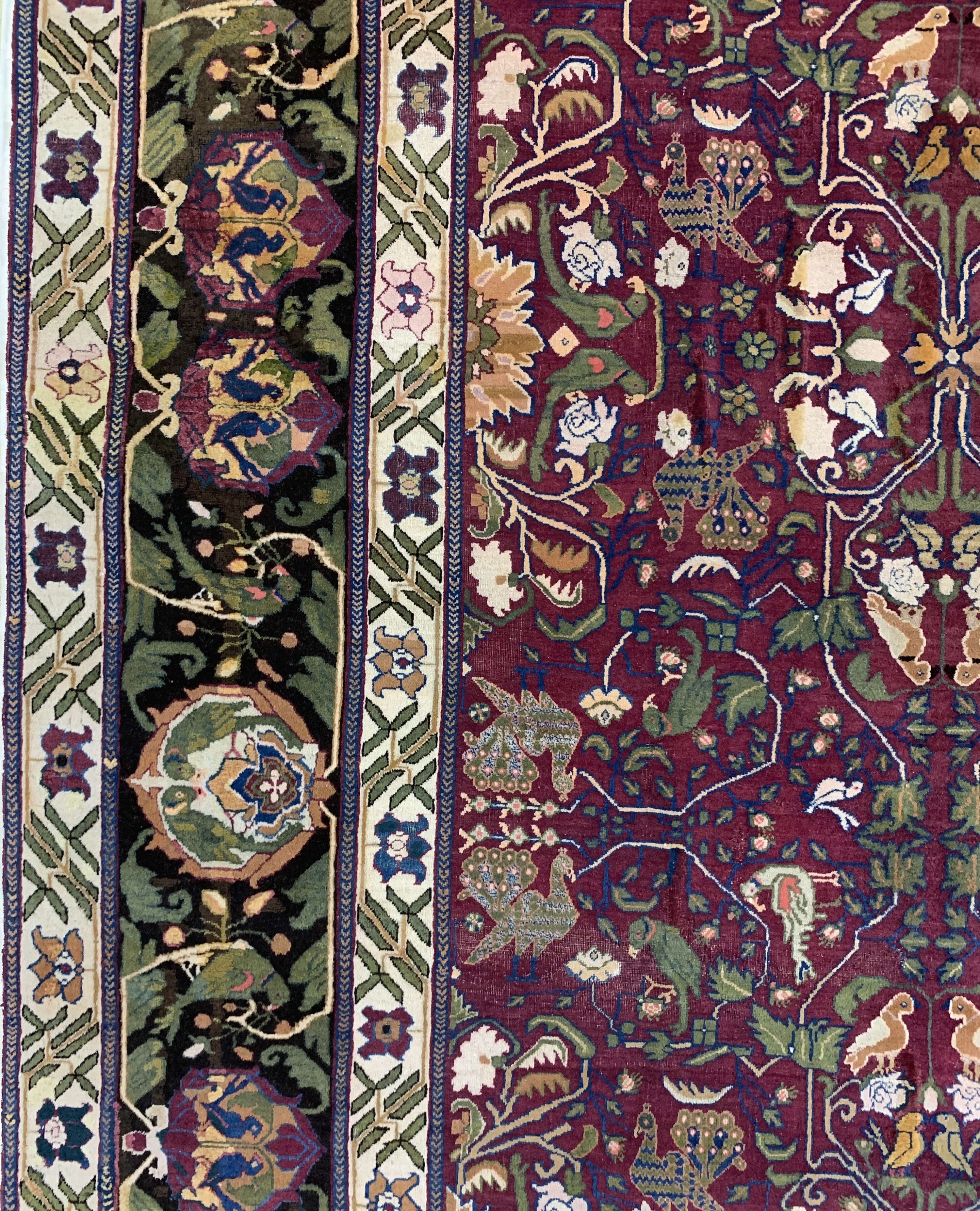 Detail d: Agra antik, Indien, 19.Jhd, Wolle auf Baumwolle, ca. 301 x 312 cm, EHZ: 2-3, (Oxidiert)