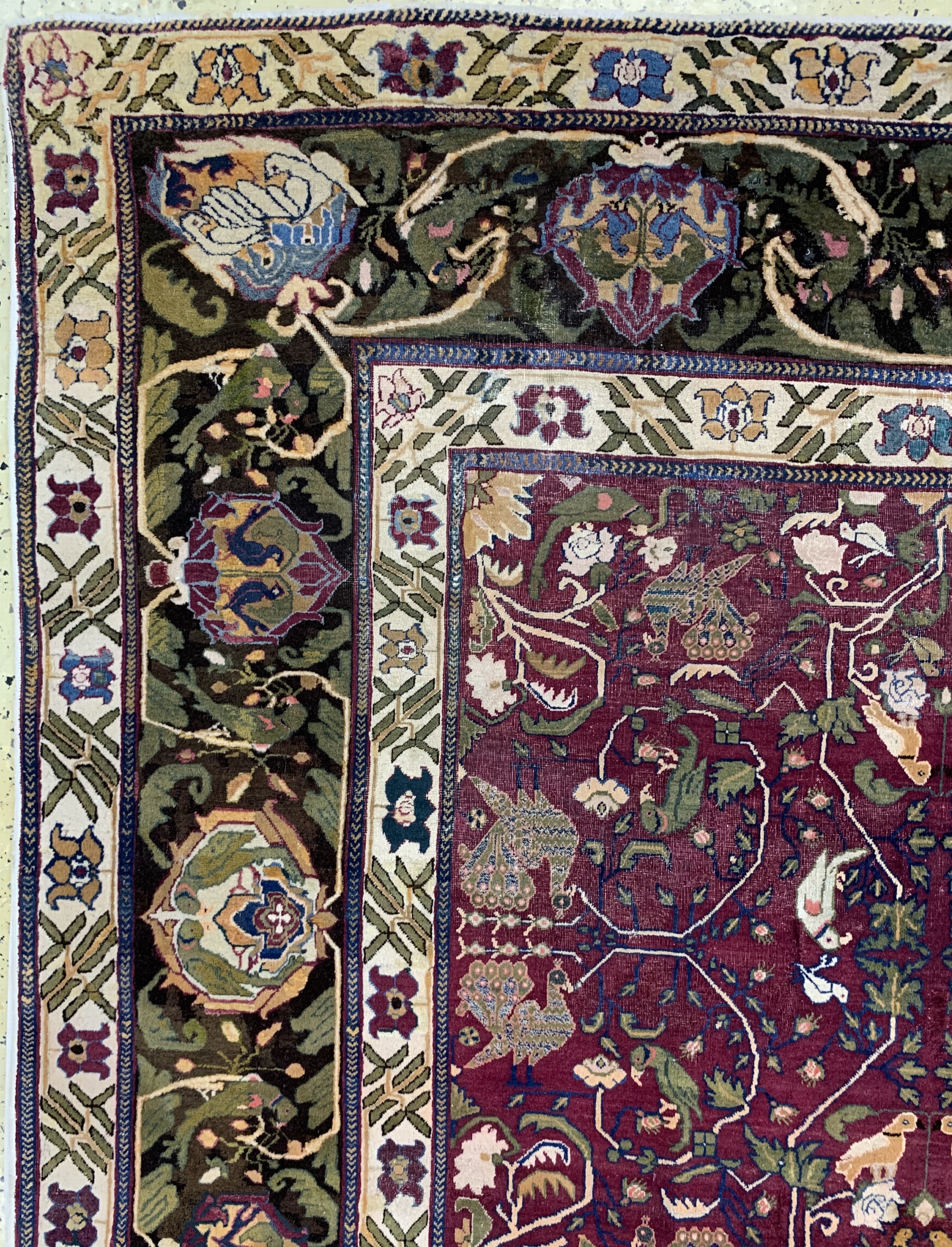 Detail g: Agra antik, Indien, 19.Jhd, Wolle auf Baumwolle, ca. 301 x 312 cm, EHZ: 2-3, (Oxidiert)