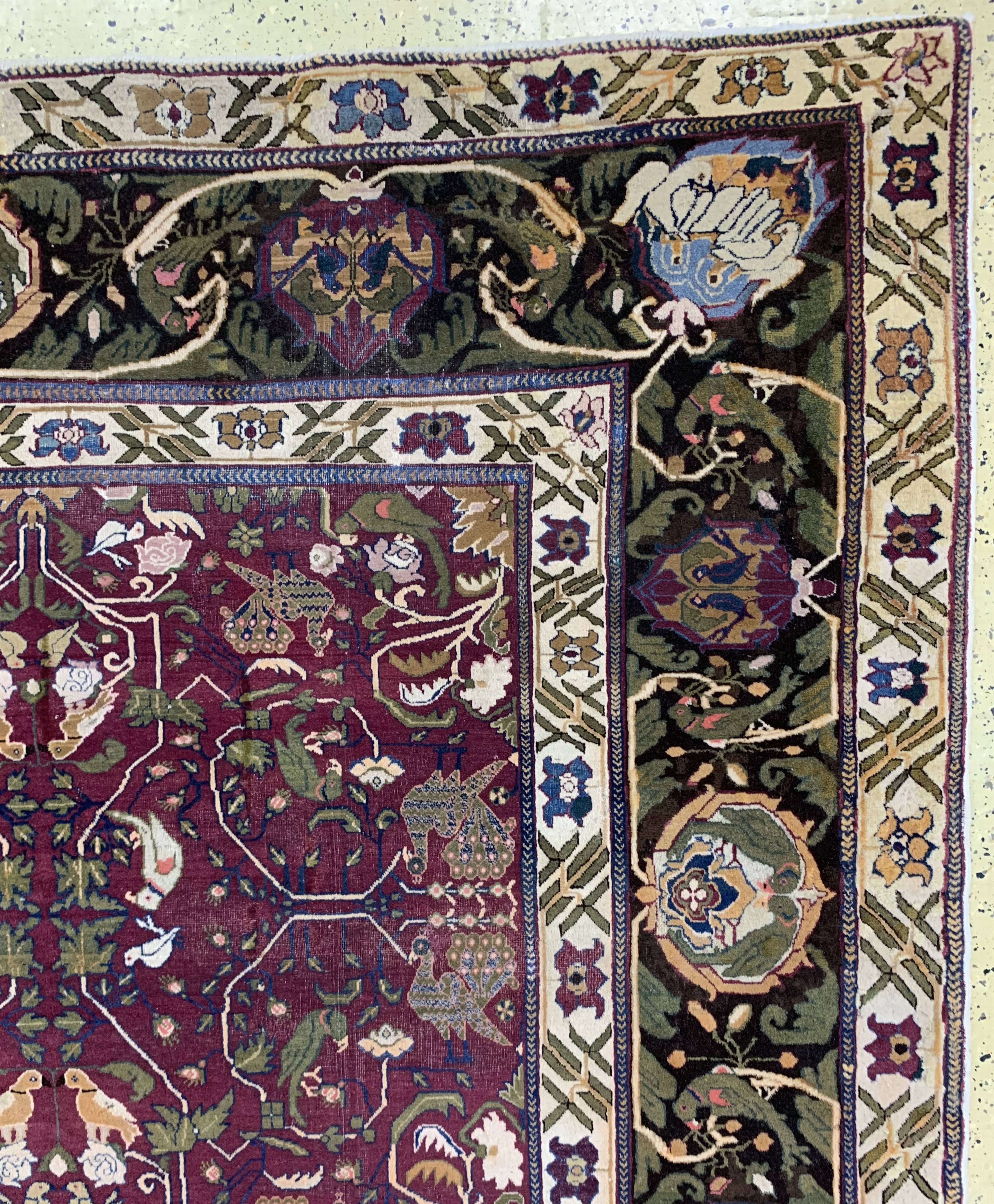 Detail i: Agra antik, Indien, 19.Jhd, Wolle auf Baumwolle, ca. 301 x 312 cm, EHZ: 2-3, (Oxidiert)