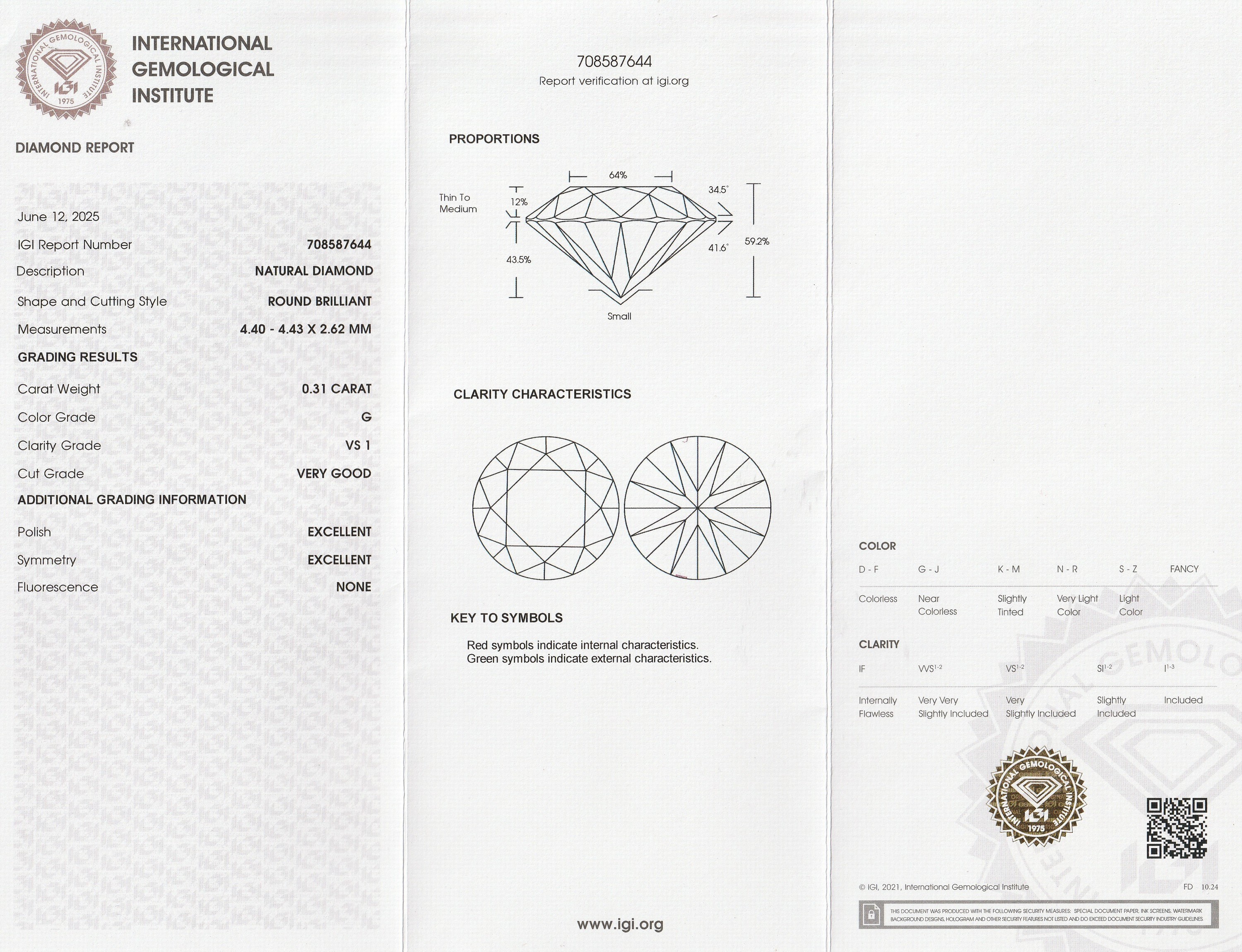 Detail a: Loser Brillant 0.31 ct feines Weiß(G)/vs1, eingeschweißt, IGI-Expertise