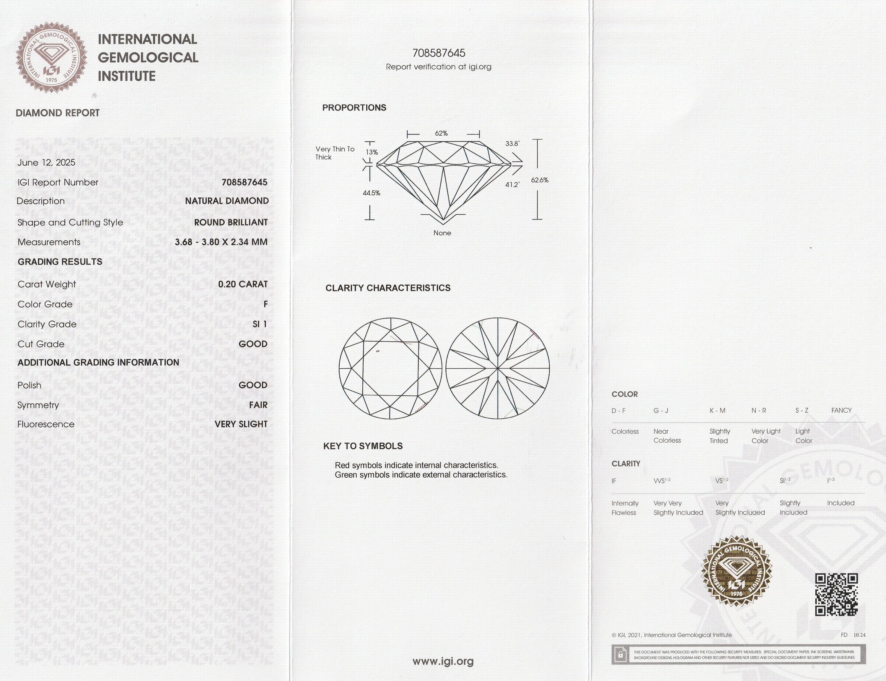 Detail a: Loser Brillant 0.20 ct feines Weiß+(F)/si1, eingeschweißt, IGI-Expertise