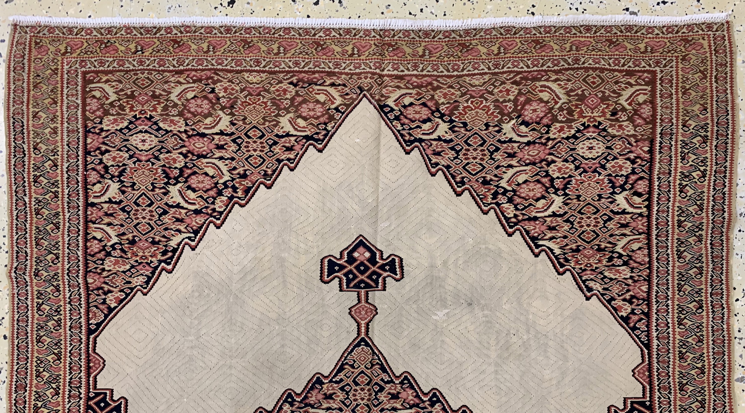 Detail a: Senneh Kelim fein antik, Persien, um 1900, Wolle auf Wolle, ca. 175 x 120 cm, Reinigungsbedürftig, EHZ: 2, (restauriert)