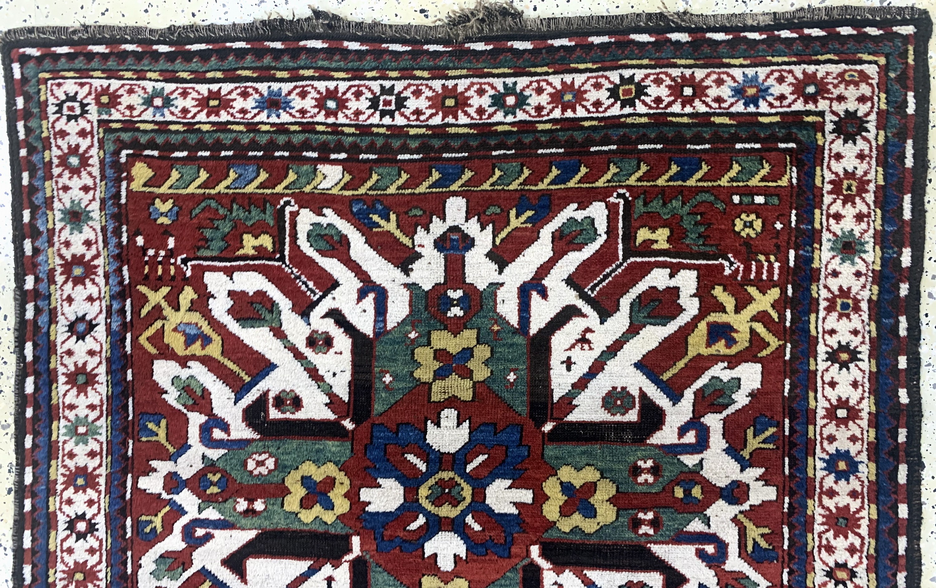 Detail a: Tchelaberd"Adler-Kazak"antik, Kaukasus, 19.Jhd, Wolle auf Wolle, ca. 210 x 137 cm, EHZ: 2(Original Zustand)
