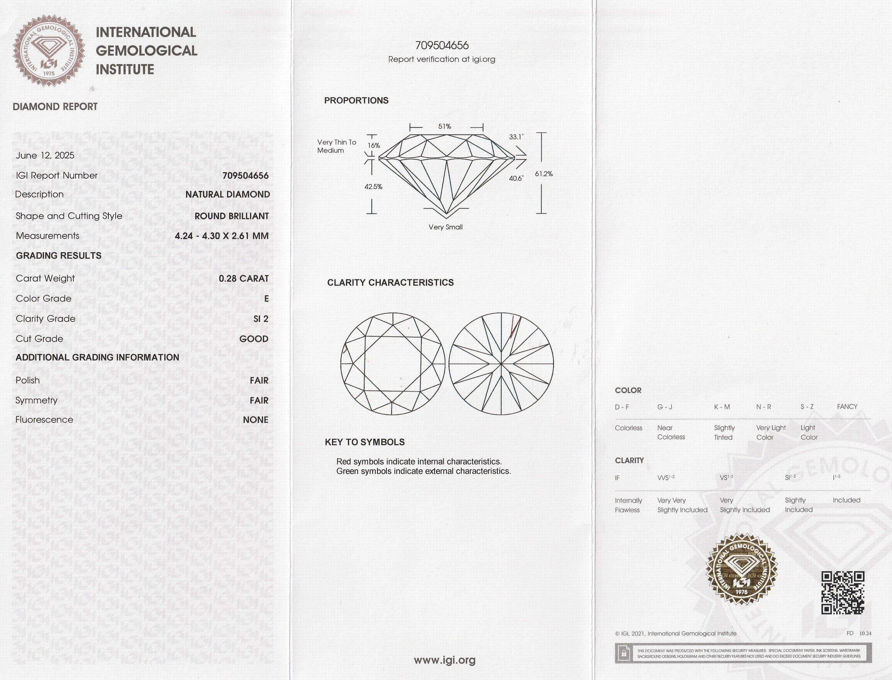 Detail a: Loser Brillant 0.28 ct hochfeines Weiß(E)/si2,eingeschweißt, IGI-Expertise