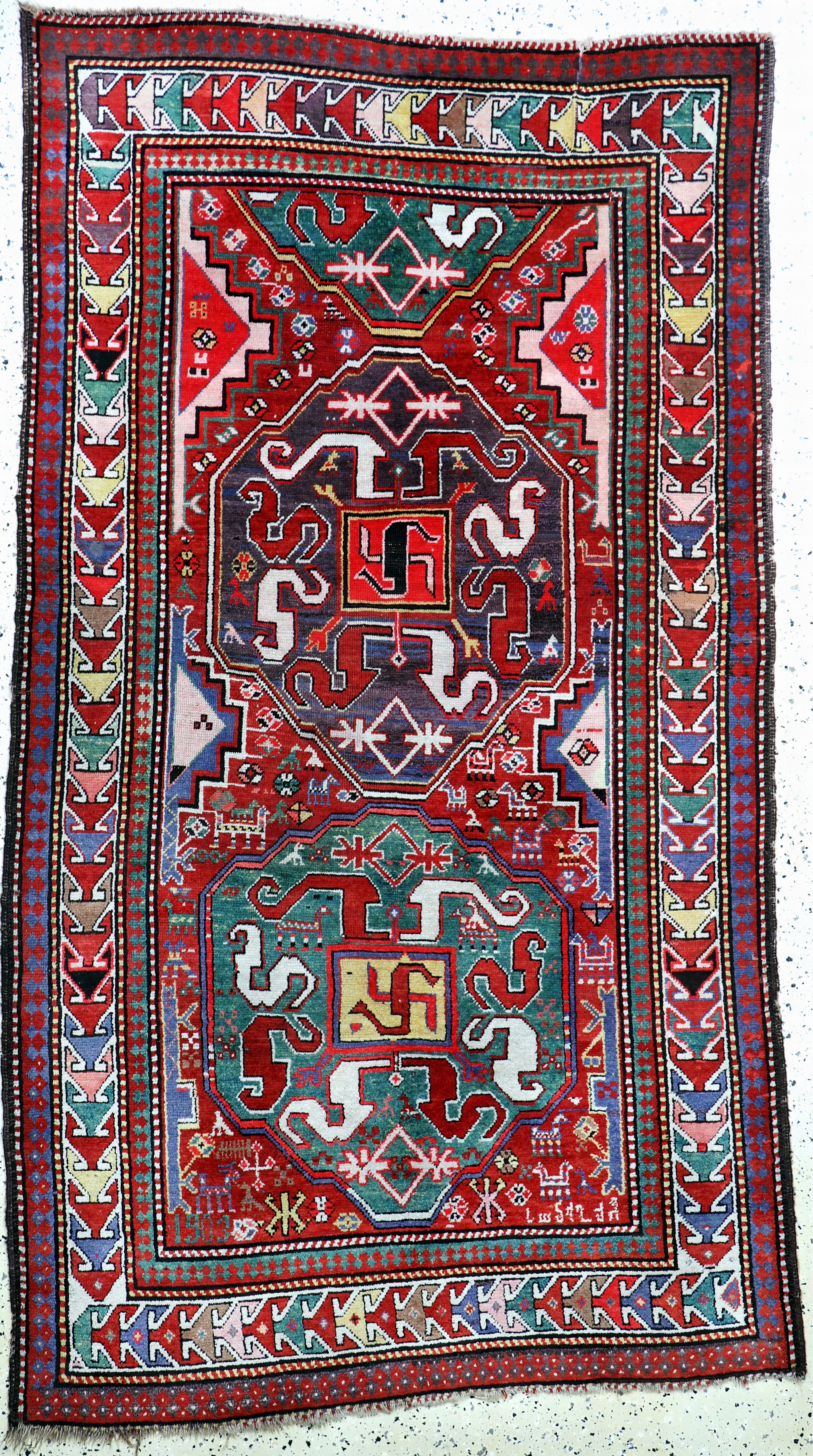 "Wolkenband-Kazak"antik, Kaukasus, datiert 1903 , Wolle auf Wolle, ca. 245 x 137 cm, EHZ: 2-3