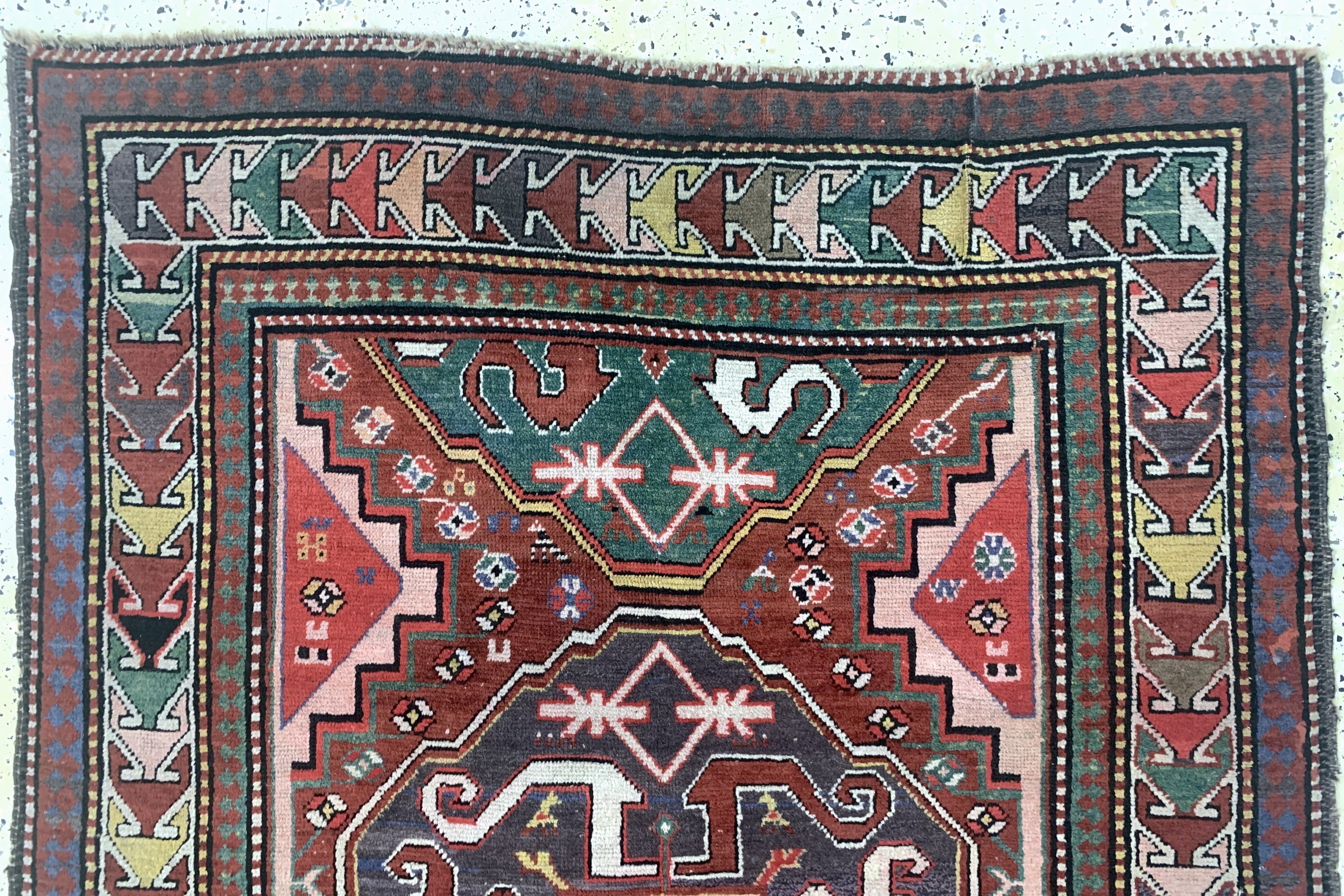 Detail a: "Wolkenband-Kazak"antik, Kaukasus, datiert 1903 , Wolle auf Wolle, ca. 245 x 137 cm, EHZ: 2-3