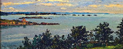 Image Eugen Delestre, 1862-1919, ´Les baies de Saint Briac et de Saint Jacut´, links unten ...