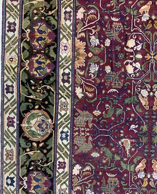 26992990d - Agra antik, Indien, 19.Jhd, Wolle auf Baumwolle, ca. 301 x 312 cm, EHZ: 2-3, (Oxidiert)