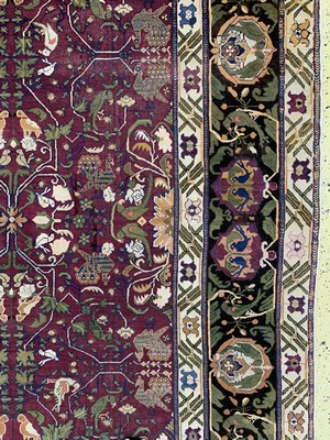 26992990f - Agra antik, Indien, 19.Jhd, Wolle auf Baumwolle, ca. 301 x 312 cm, EHZ: 2-3, (Oxidiert)