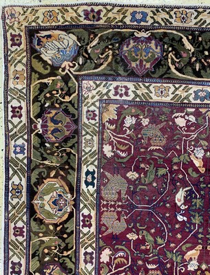 26992990g - Agra antik, Indien, 19.Jhd, Wolle auf Baumwolle, ca. 301 x 312 cm, EHZ: 2-3, (Oxidiert)