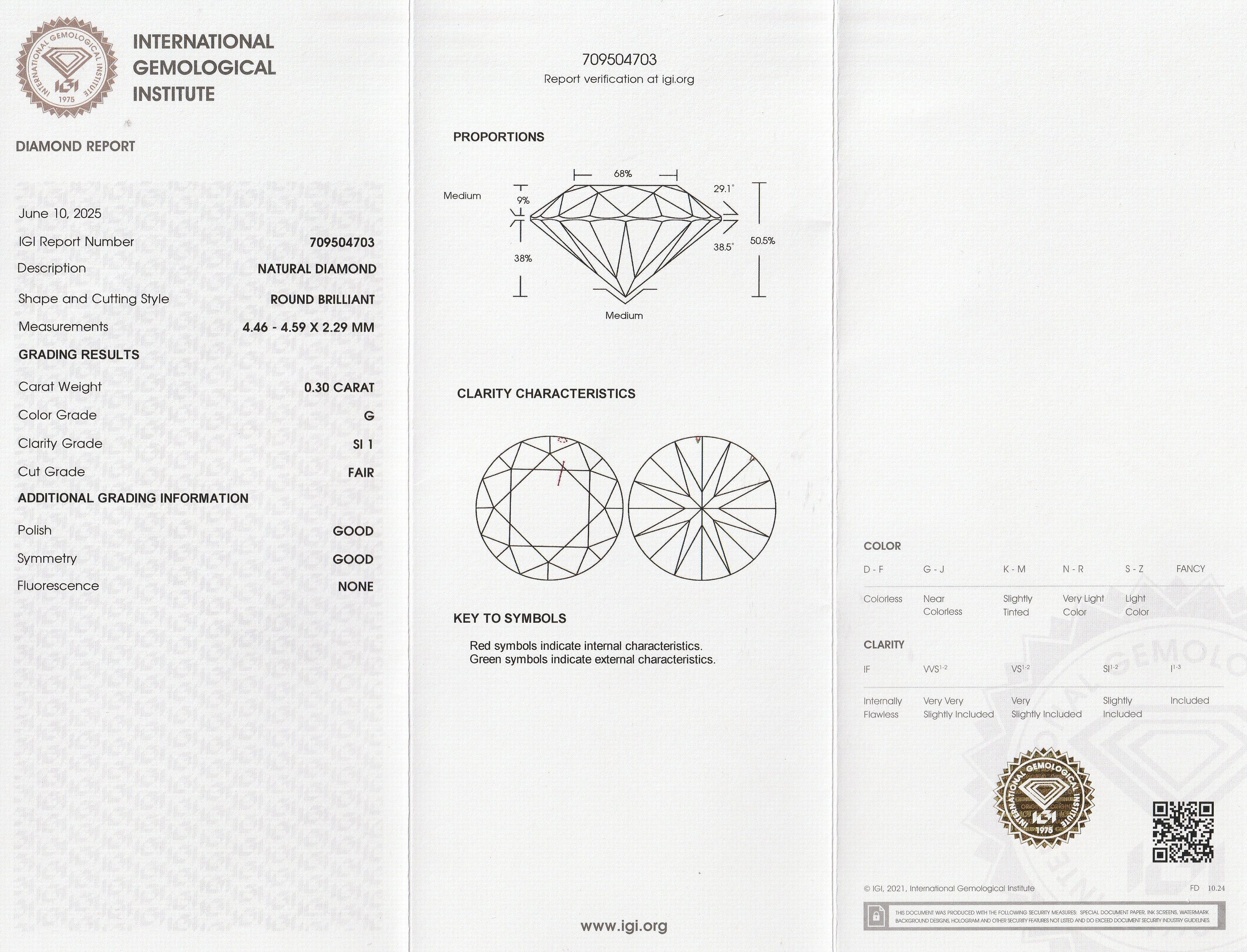 Detail a: Loser Brillant 0.30 ct feines Weiß(G)/si1, eingeschweißt, IGI-Expertise