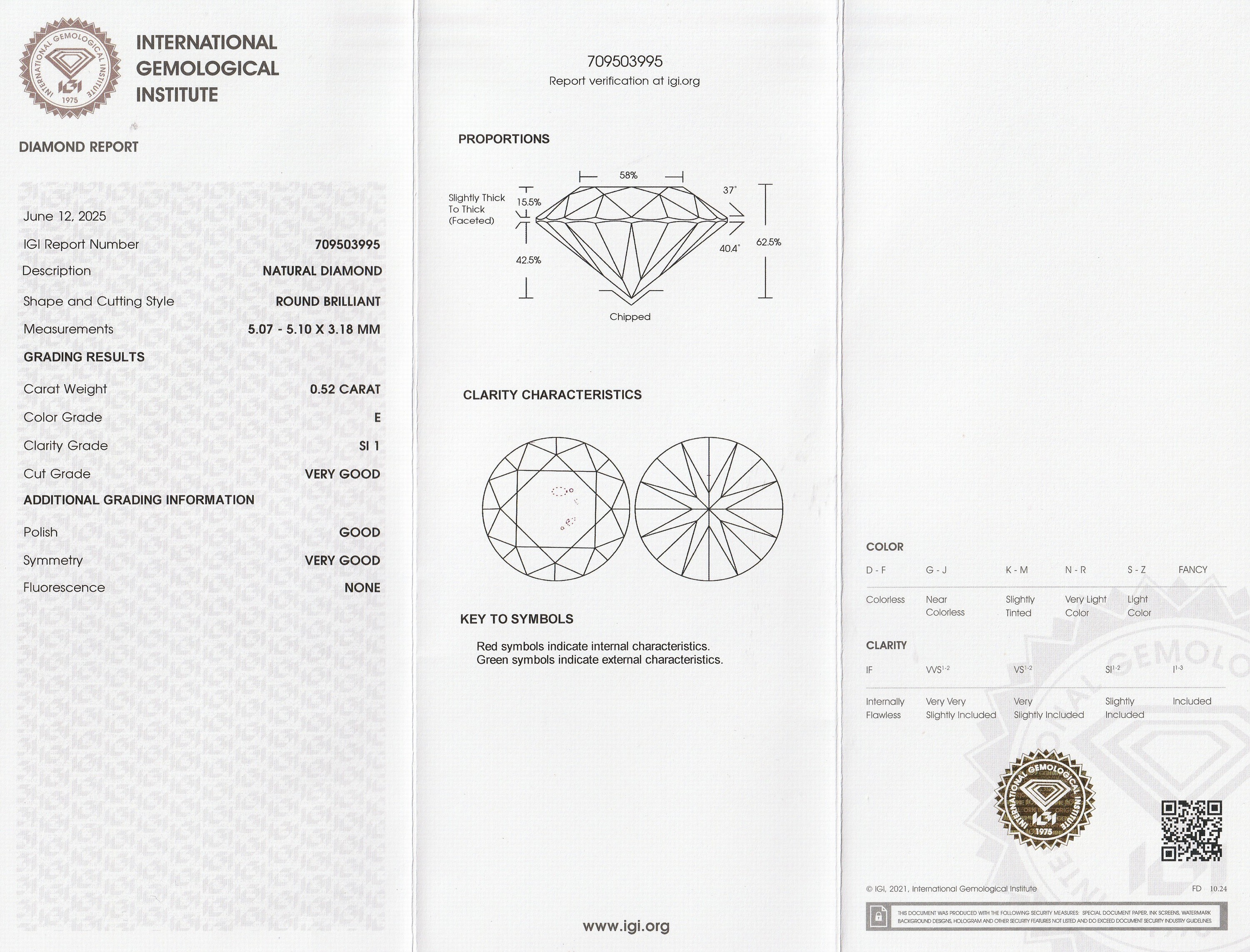 Detail a: Loser Brillant 0.52 ct hochfeines Weiß(E)/si1,eingeschweißt, IGI-Expertise